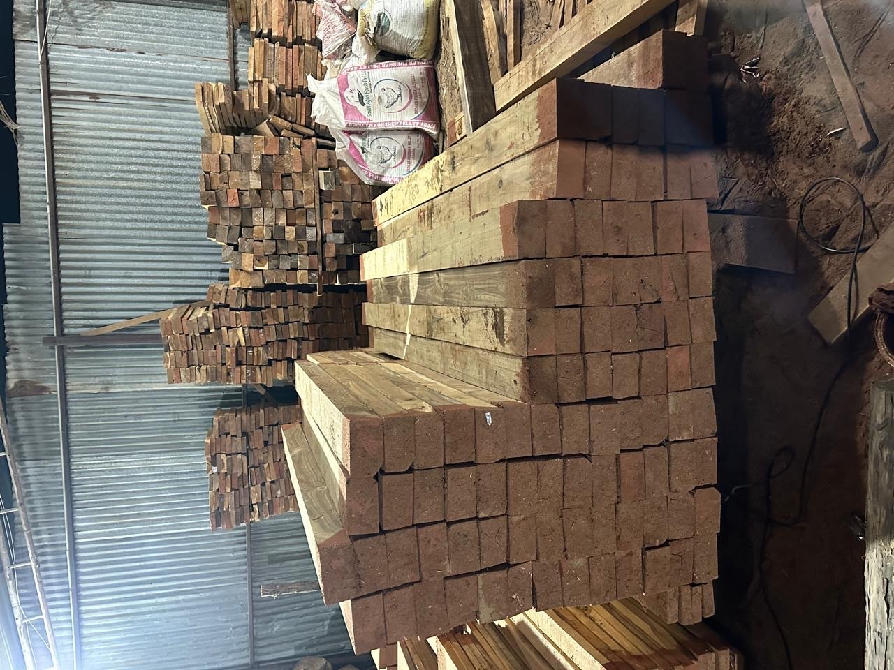 Stacks of construction timber and rafters